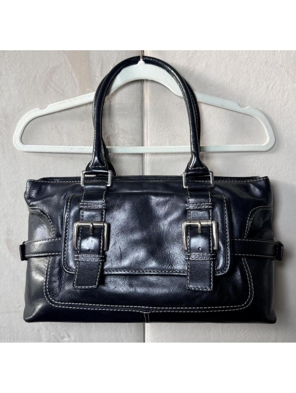 Michael Kors Black Leather Buckle Satchel